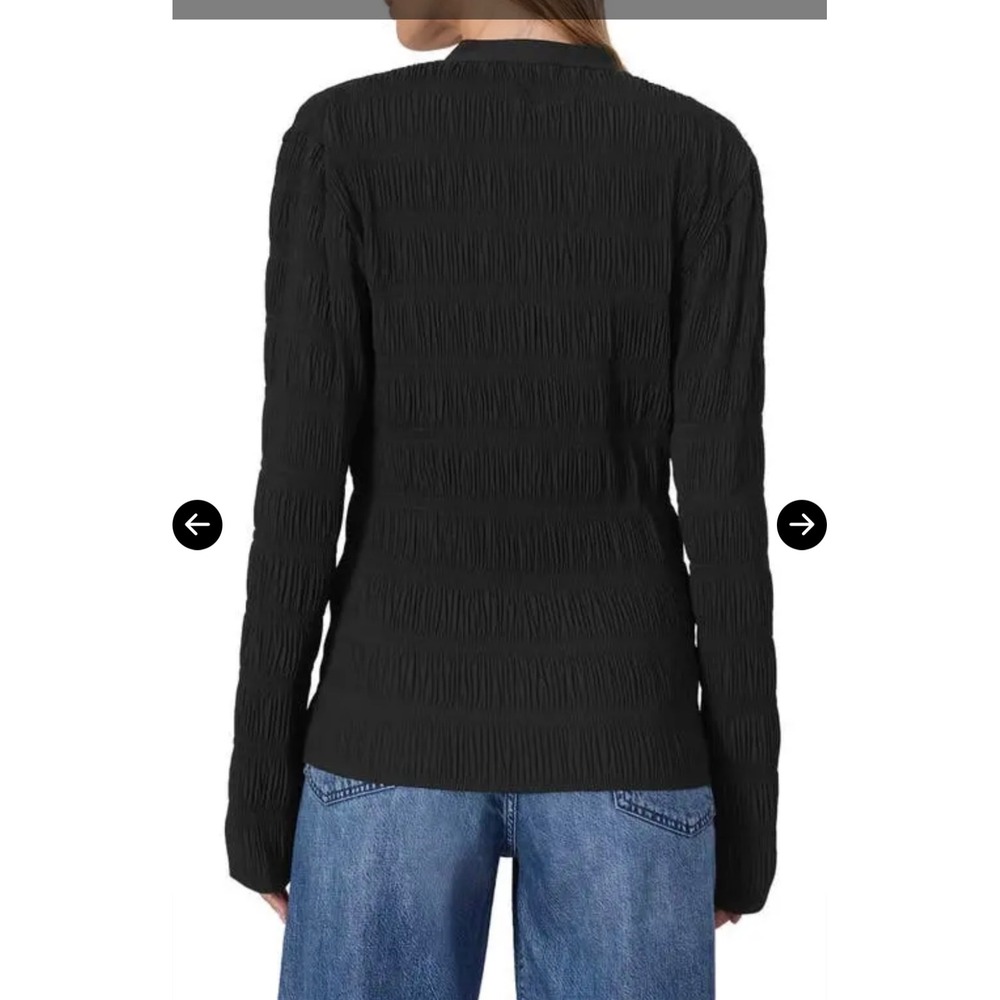 Rag & Bone Black Plisse Crinkle Button Down Band Collar Top Blouse Large - Picture 3 of 14
